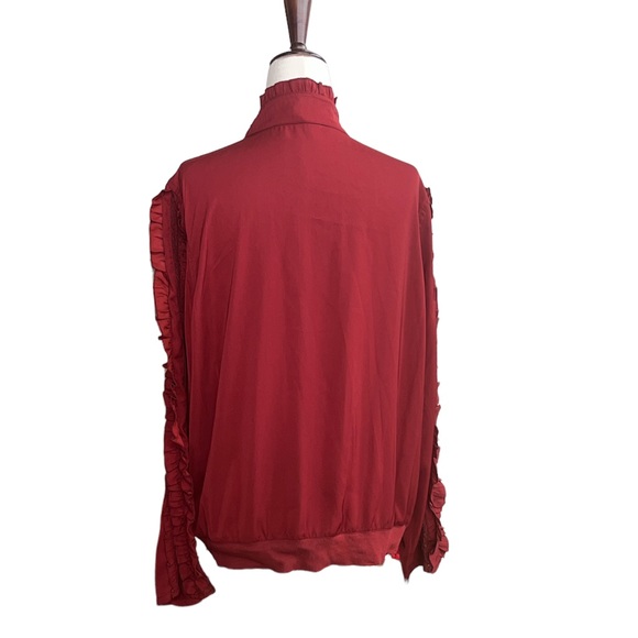 Treasure & Bond Red Ruffle Sleeve Bomber Jacket - Picture 4 of 8